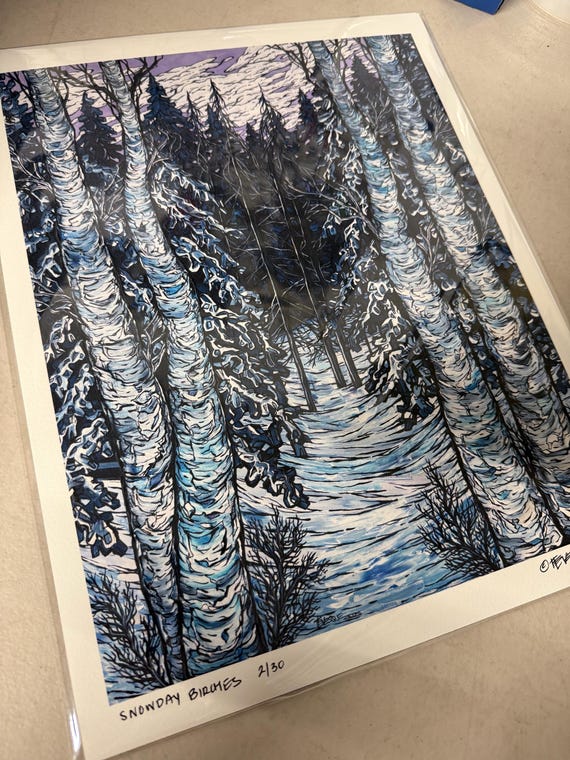 Snowday Birches Winter Scene Giclee Print: Fine Art Landscape Print (11x14)