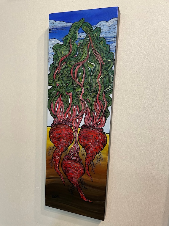 8x24” Beautiful Beets Roots and Greens Above and Below Ground Garden painting by Tracy Levesque