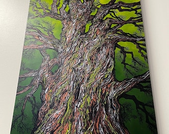 Iridescent Tree Trunk Painting: Original Acrylic Art (36x24)”