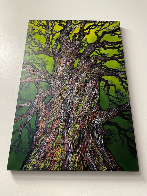 36x24” Solidarity Gorgeous Iridescent Tree Trunk Painting original acrylic painting by Tracy Levesque