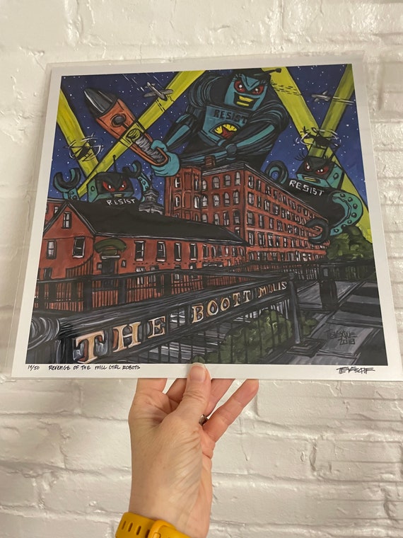 12x12” Lowell Monsters Print Revenge of the Mill Girl Robots Resist Lowell Mill Girls Merrimack Valley Monster Print by Tracy Levesque
