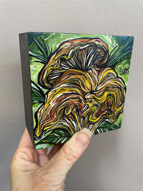 4x4” Chanterelle Caps Mushroom painting by Tracy Levesque