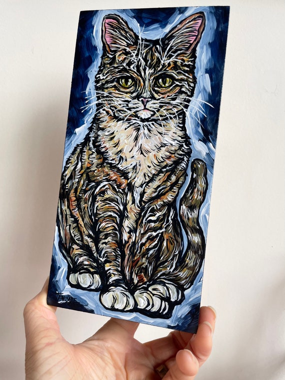 4x8” Tabby Kitten Cat Painting by Tracy Levesque