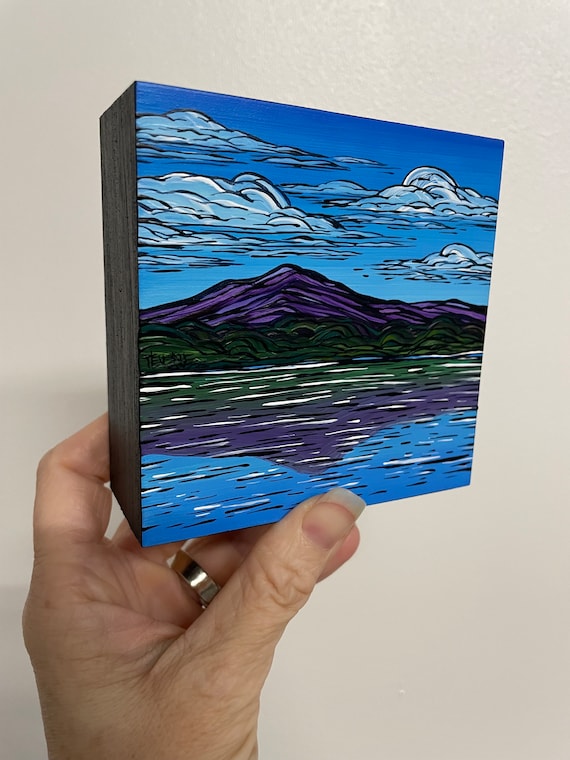 4x4" New Hampshire Mountains Reflective Lake Scenic A Beautiful View 1 landscape painting by Tracy Levesque