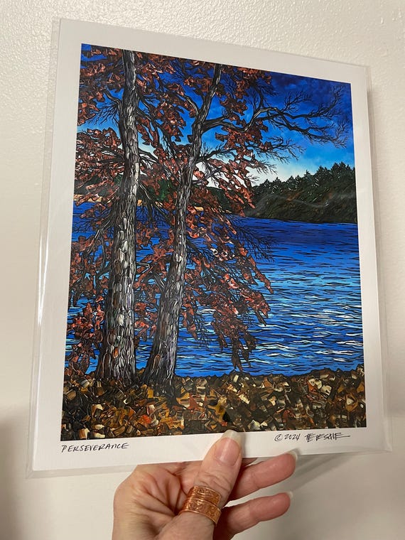 8x10” Giclee print of Perseverance Henry David Thoreau Walden Pond Autumn Trees Massachusetts Walden Pond Print Art by Tracy Levesque