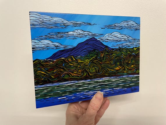 6x8” Blue Sky Monadnock Mount Monadnock New Hampshire original acrylic painting by Tracy Levesque