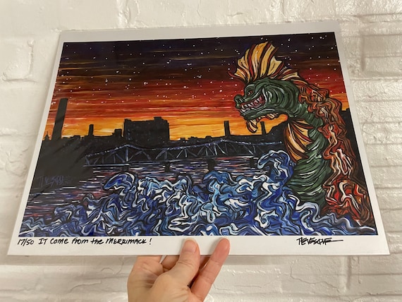 11x14” Lowell Monsters Print IT Came from the Merrimack River Monster Lowell Canals Monster Print by Tracy Levesque