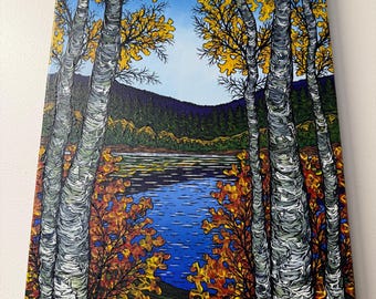 Autumn Birch Tree Landscape Painting (18x24”)