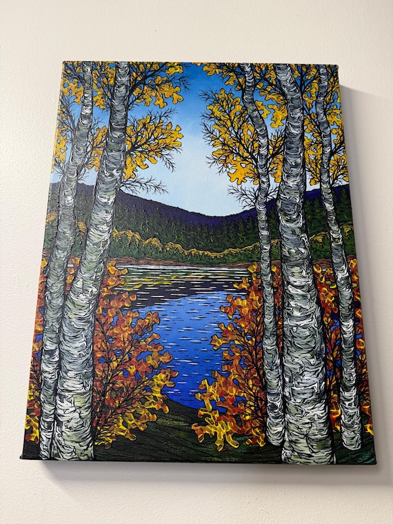 Autumn Birch Tree Landscape Painting (18x24”)