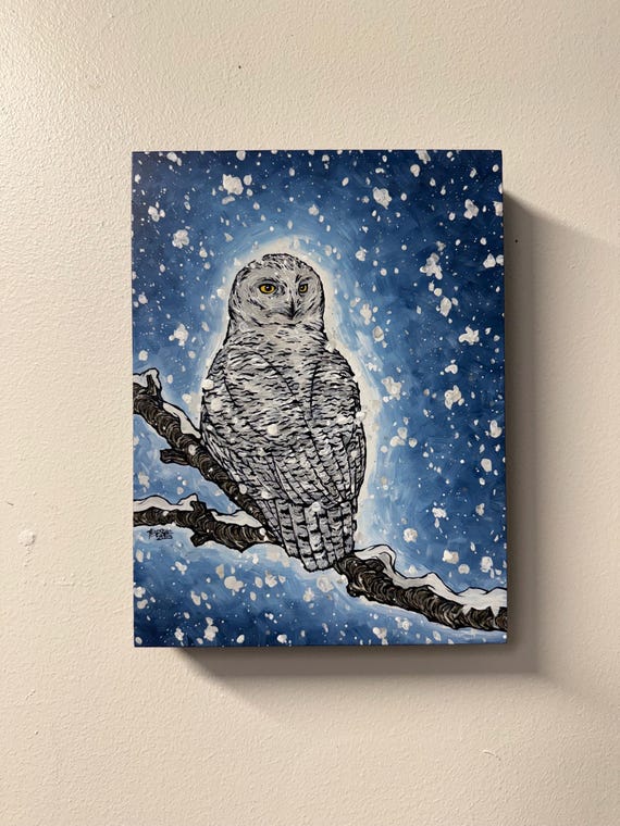 Twisted Twilight Tree Acrylic Painting: Iridescent Tree Trunk Art (9x12)