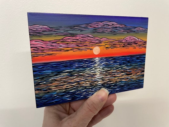 4x6” Florida Sunset Ocean Seascape Sunset Painting by Tracy Levesque