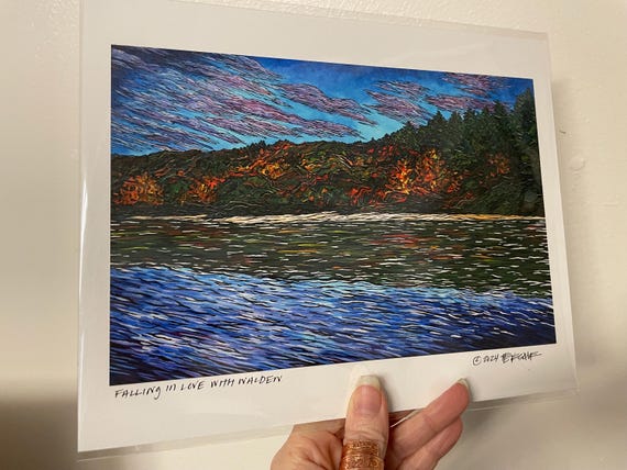 8x10” Giclee print Falling in Love with Walden Pond Fall Foliage Autumn Trees Walden Pond Print Art by Tracy Levesque