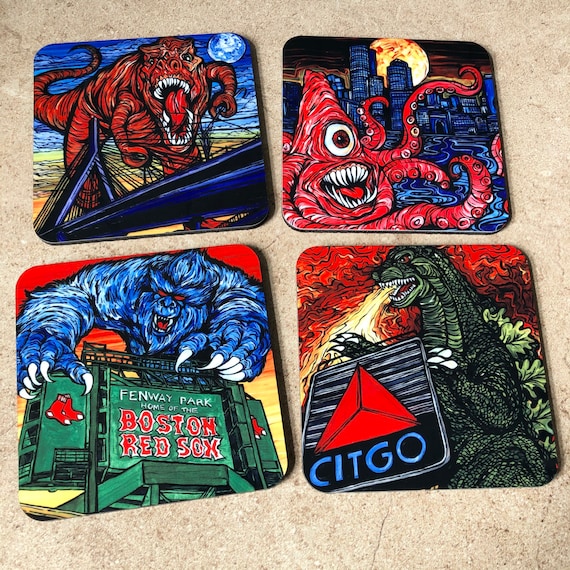 Monsters Attack Boston - Coaster Set of 4 Featuring Artwork By Tracy Levesque