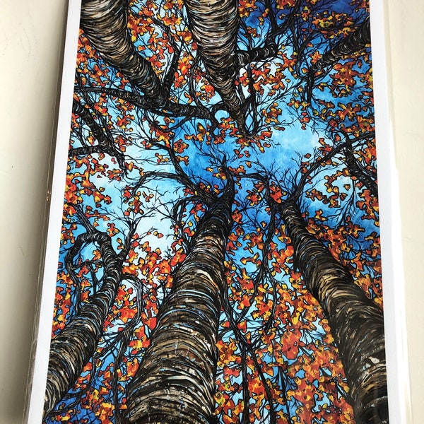 12x18” Giclee Fine Art print of Autumn Blessing looking up into the fall trees by Tracy Levesque