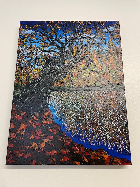 18x24” Mosaic Autumn Tree Fall Foliage Painting by Tracy Levesque