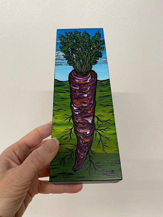 3x9” Purple Carrot painting by Tracy Levesque