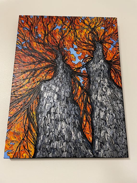 18x24” Looking Up the Sugar Maples at Tower Hill Autumn Tree New England Fall Foliage Painting by Tracy Levesque