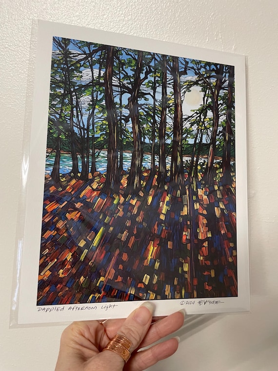 8x10” Giclee print of Walden Pond Dappled Afternoon Light Through the Trees Thoreau Autumn Trees Walden Pond Print Art by Tracy Levesque