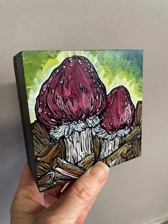 4x4” Wine Caps Mushroom Painting by Tracy Levesque