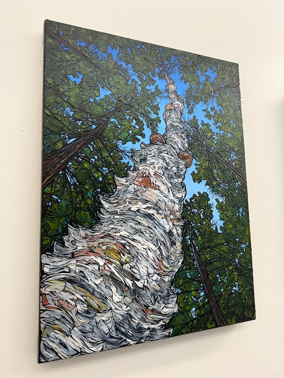 Looking Up the Birch Tree Painting: Old Birch Tree at Walden Pond Acrylic Art by Tracy Levesque (18x24”)