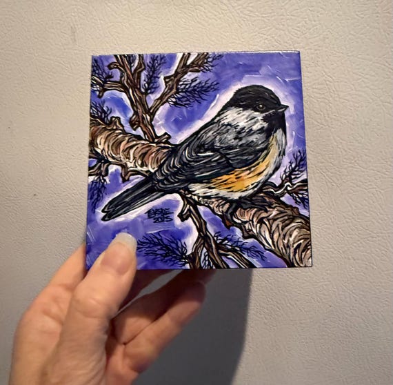 Black-Capped Chickadee Painting: Original Acrylic Bird Art, 4x4"