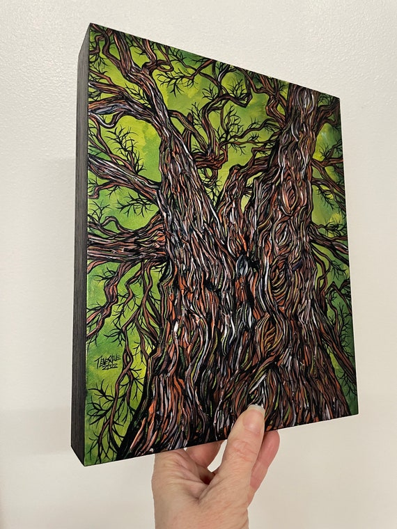 8x10” Salem Willows Gree Iridescent Twisted Willow Tree Painting by Tracy Levesque