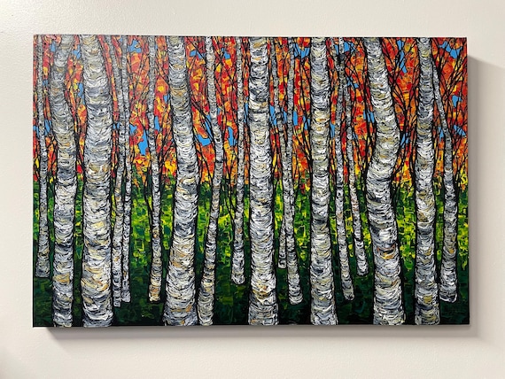 24x36” Chromatic Birches Beautiful  Birch Tree Painting original acrylic landscape painting by Tracy Levesque