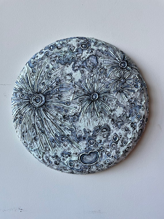 16” Round Moon original acrylic painting Luna Aqua Blue Moon Glow in the Dark Full Moon by Tracy Levesque