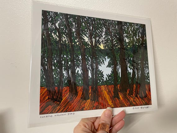 8x10” Giclee print Sunrise Light Through the Trees Walden Pond Print Art by Tracy Levesque