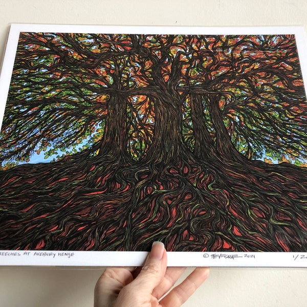 11x14” Giclee print of Ancient Copper Beech Trees at Avebury Henge by Tracy Levesque