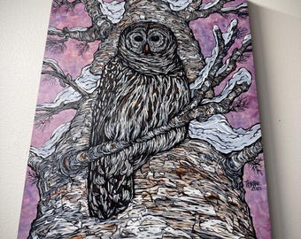Barred Owl: Lady of the Woods acrylic painting 12x16”