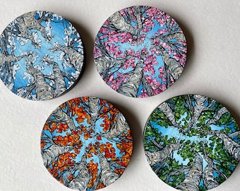 Four Seasons Tree Painting Set: Original Acrylic Mandala Art