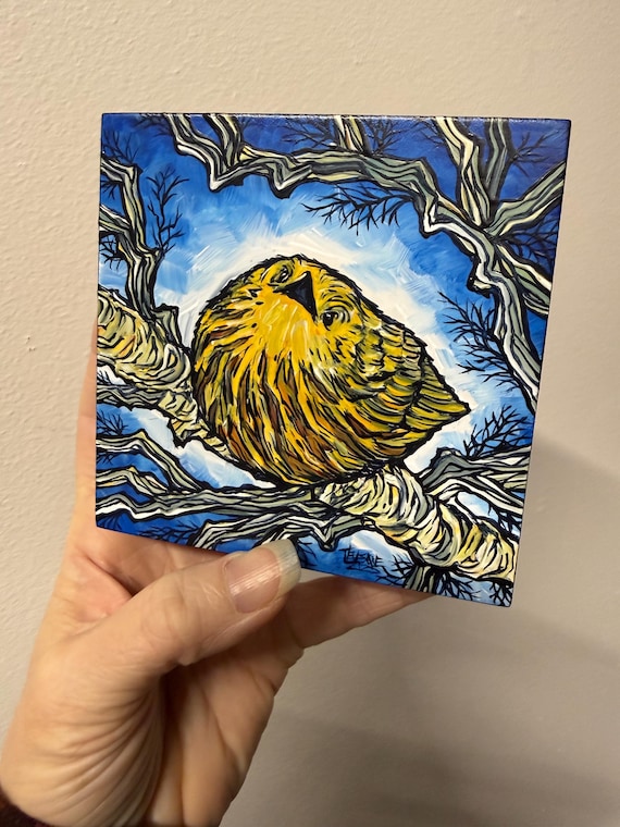 4x4” Little Yellow Warbler Painting Bird Painting Original Art by Tracy Levesque