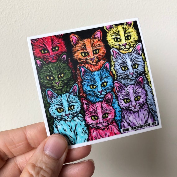 3x3” Cats of a different color rainbow cat lover vinyl sticker