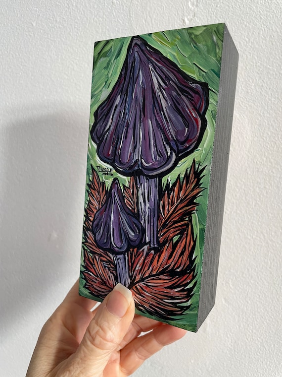 3x6” Purple Mushroom Painting Witches Cap by Tracy Levesque