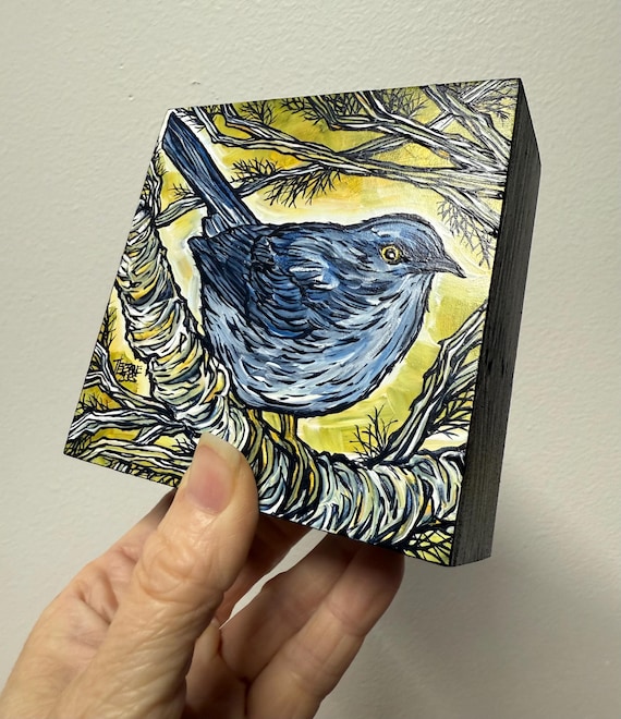 4x4” Northern Mockingbird Painting Bird Painting Original Art by Tracy Levesque