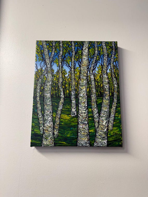 Spring Birch Grove Beautiful Birch Trees Painting (16x20”)