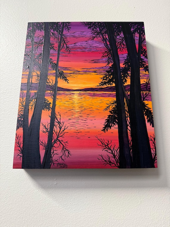 10x12” Early Morning Magic Sunrise on the Lake Beautiful New England Landscape Scene original painting by Tracy Levesque