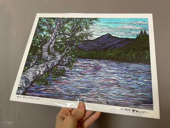 11x14” Giclee print of Blue Chocorua Mount Chocorua White Mountains New Hampshire Birch Tree Art by Tracy Levesque