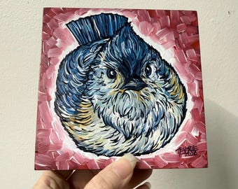 Tufted Titmouse Flying Bird Painting by Tracy Levesque (5x5”)