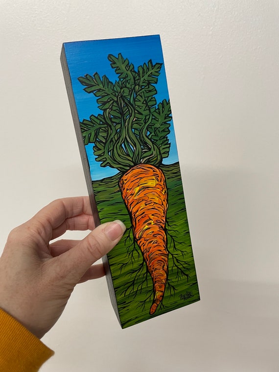 3x9” Orange Carrot painting by Tracy Levesque