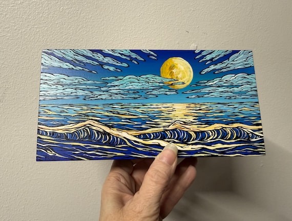 4x8” Summertime Sun Waves Painting by Tracy Levesque