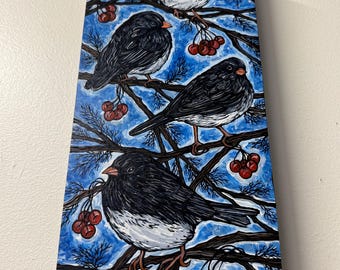 Snowbirds Bird Painting by Tracy Levesque (8x16”)
