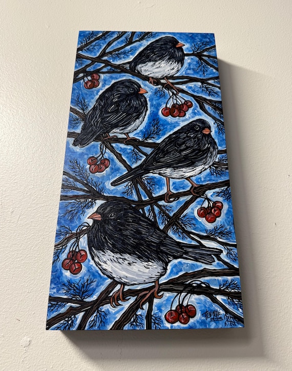 Snowbirds Bird Painting by Tracy Levesque (8x16”)