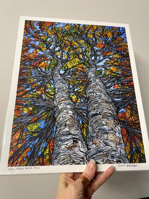 11x14” Giclee print of Paper Birch Pals Fall Birch Trees Print by Tracy Levesque