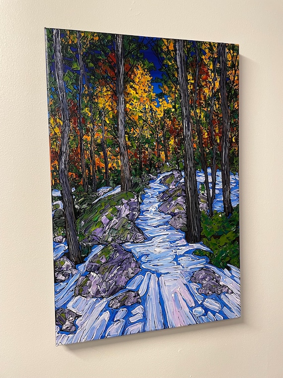 20x30” Gorgeous Woodland Snowfall New England Forest Landscape Painting Winterscape original acrylic painting by Tracy Levesque