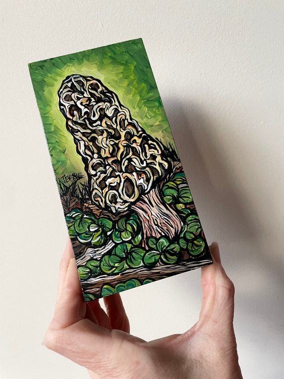 3x6” Merry Morel Mushroom Painting by Tracy Levesque