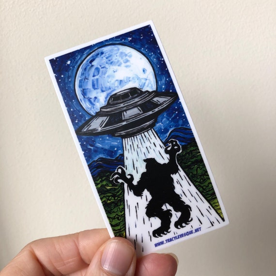 2x4” Bigfoot and Aliens UFO vinyl sticker