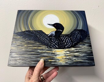 Sun Salution Golden Loon Painting by Tracy Levesque (8x10”)