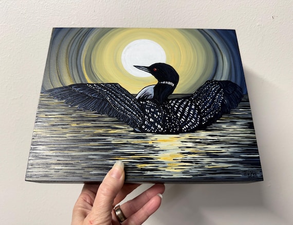 Sun Salution Golden Loon Painting by Tracy Levesque (8x10”)